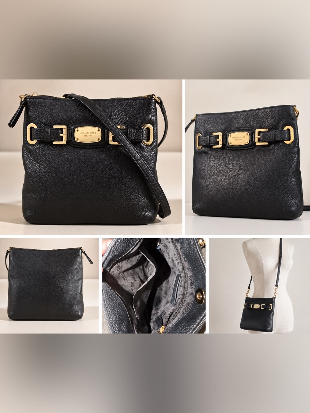 MICHAEL Michael Kors Black Pebbled Leather Gold-Tone Crossbody Bag